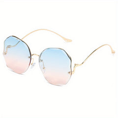Polygon Rimless Polarized Sunglasses Gradient UV Protection Glasses