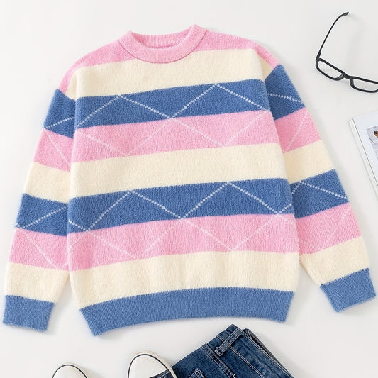 Girls' Plush Long Sleeve Knitted Sweater