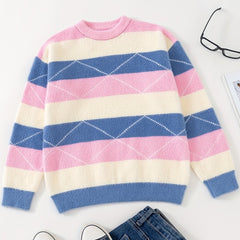 Girls' Plush Long Sleeve Knitted Sweater