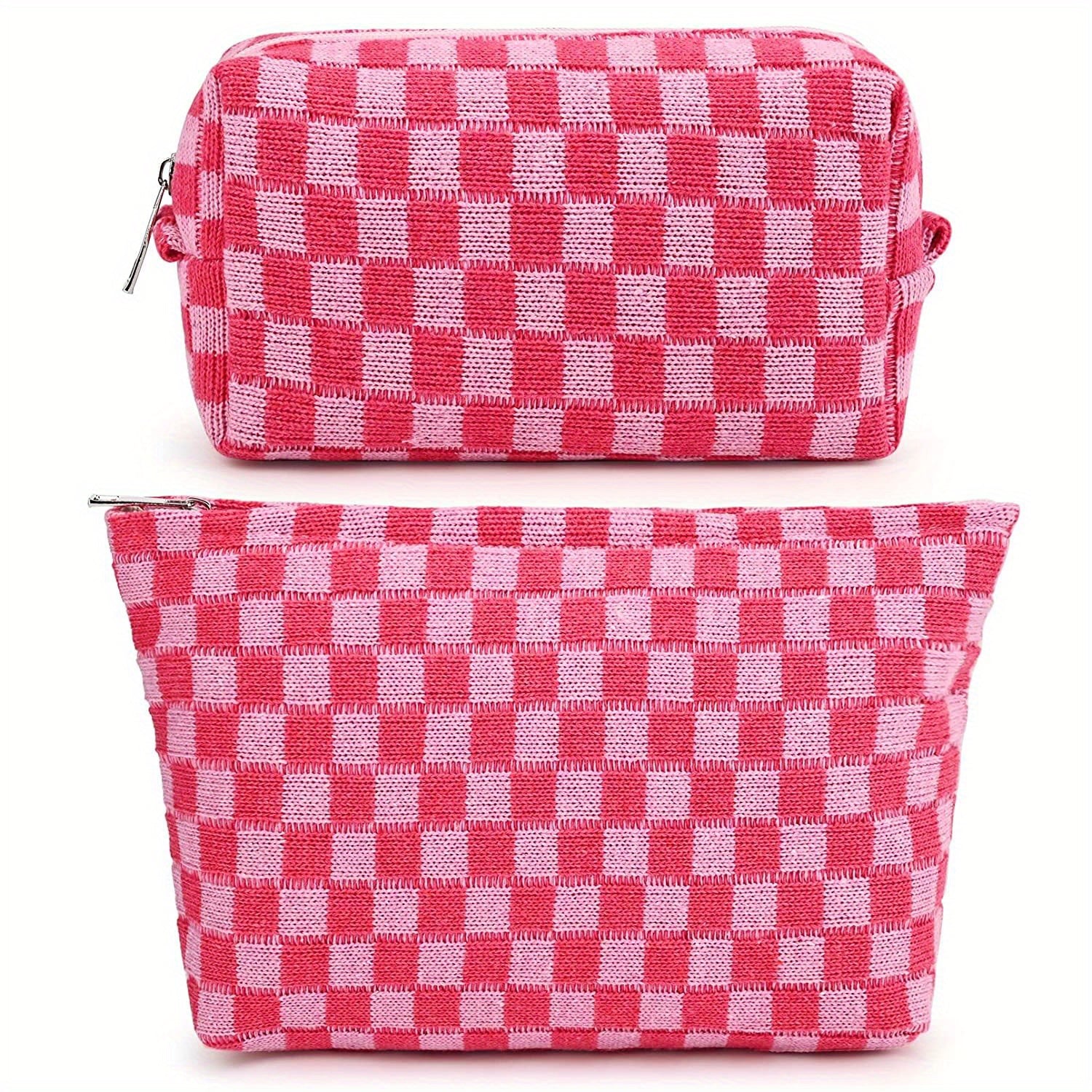 2pcs Checkered Makeup Bag Travel Toiletry Organizer for Women