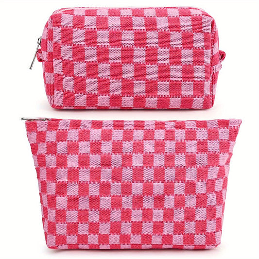 2pcs Checkered Makeup Bag Travel Toiletry Organizer for Women