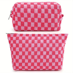 2pcs Checkered Makeup Bag Travel Toiletry Organizer for Women