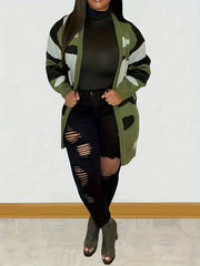 Women's Plus Camo Knitted Long Sleeve Open Front Cardigan