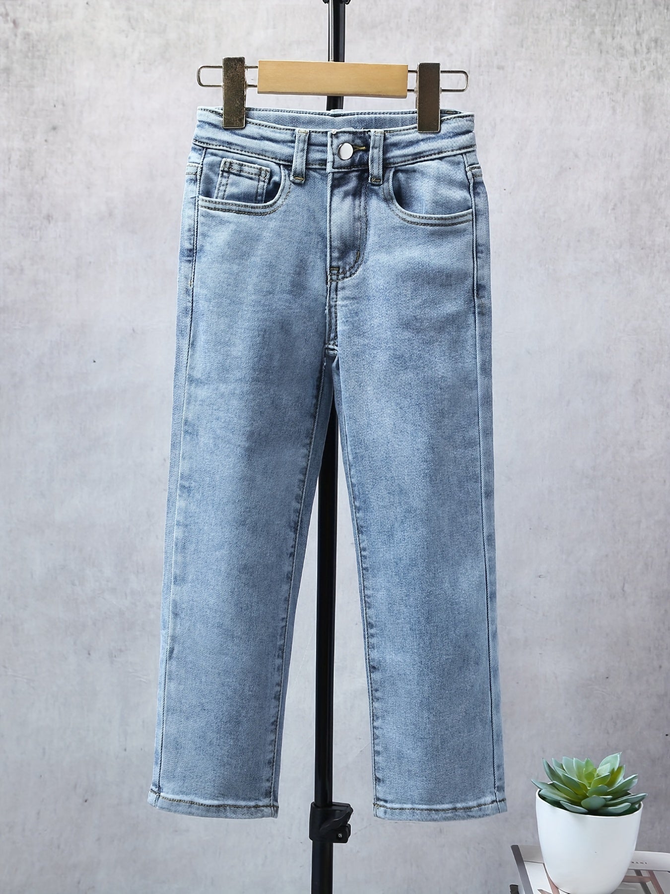 Girls Casual Straight Leg Jeans Regular Fit For Street Daily Outfit Kids Cloth