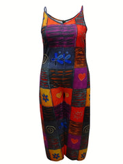 Patchwork Print V Neck Jumpsuit