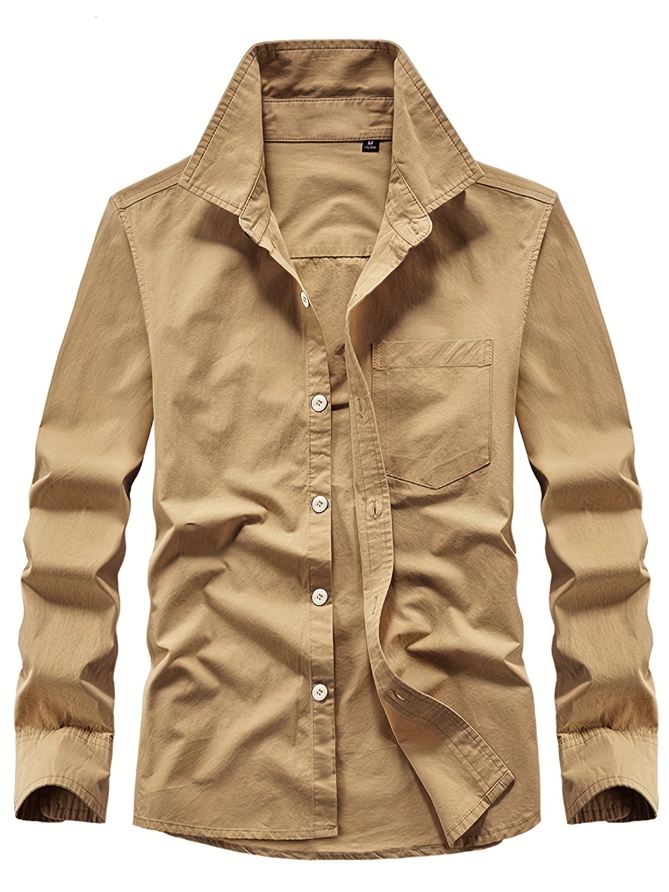 Men's Solid Shirt With Chest Pocket Button Up Long Sleeve Shirt
