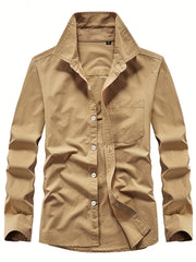 Men's Solid Shirt With Chest Pocket Button Up Long Sleeve Shirt