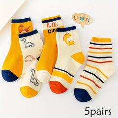 5pairs Boys Kids Breathable Comfy Sweat-absorbing Crew Socks