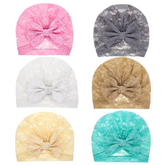 Baby Girls Turban Hat with Knotted Lace Flower for Wedding