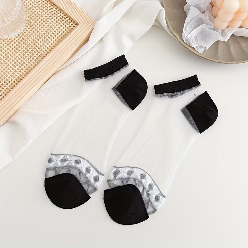 5 Pairs Floral Print Mesh Socks Lightweight Women's Stockings