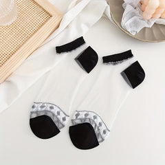 5 Pairs Floral Print Mesh Socks Lightweight Women's Stockings