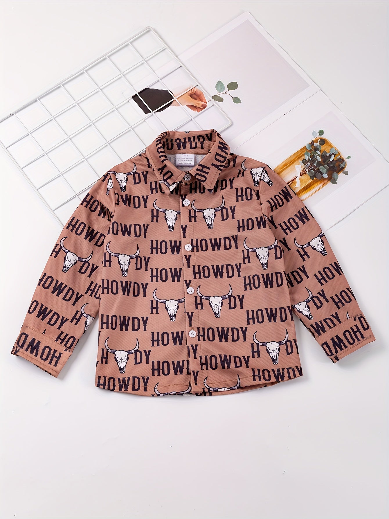 Boys Horse Full Print Button Down Long Sleeve Shirt