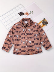 Boys Horse Full Print Button Down Long Sleeve Shirt