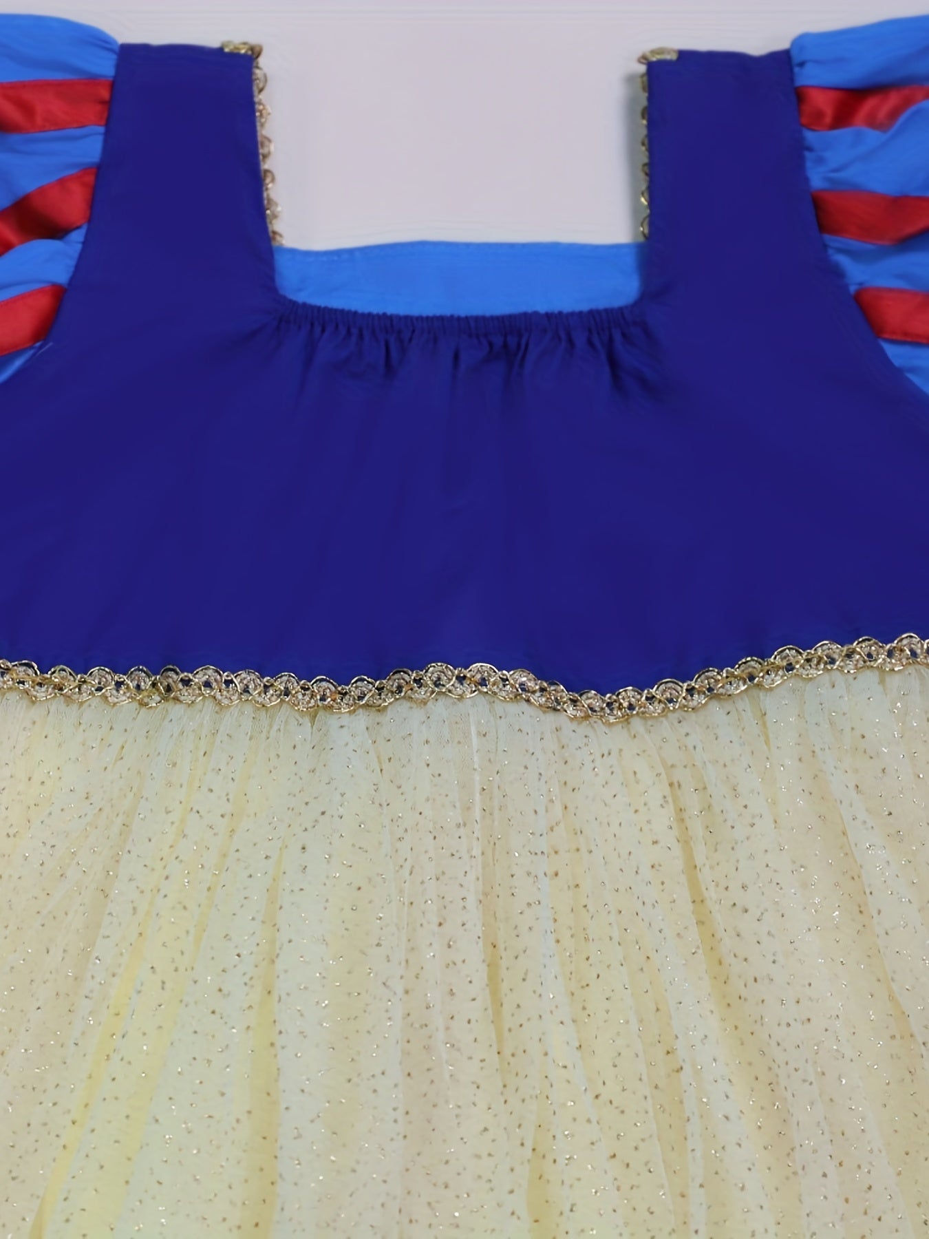 Girls Princess Dress Puff Sleeve Tulle Sequins Decor Cosplay Performance Dress