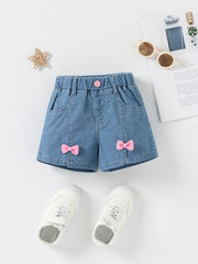 Girls' Denim Shorts with Bowknot Decor for Summer