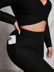 Honeycomb Textured Wrap Crop Top & Leggings Set