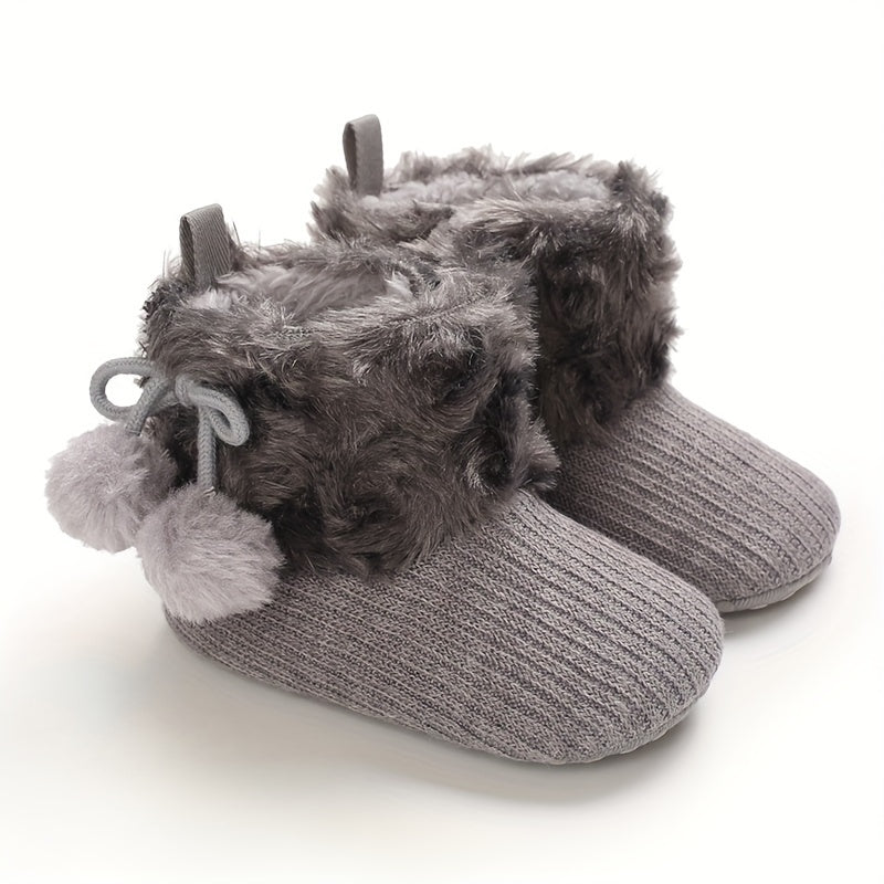 Furry Ball Baby Girls Comfort Boots Soft Warm Plus Fleece Boots