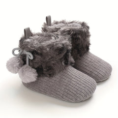 Furry Ball Baby Girls Comfort Boots Soft Warm Plus Fleece Boots