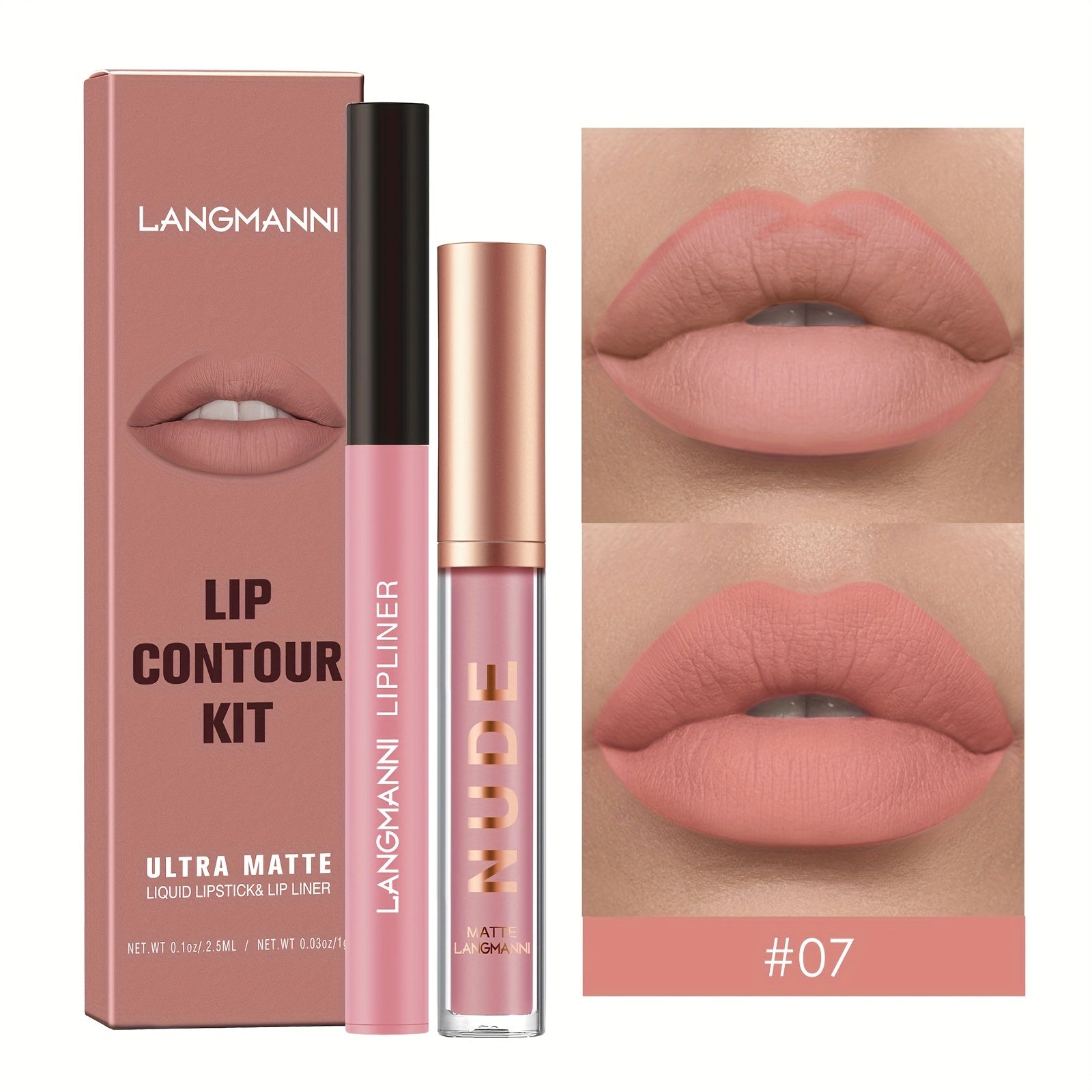 LANGMANNI Lipgloss Lipliner Set Waterproof Liquid Lipstick