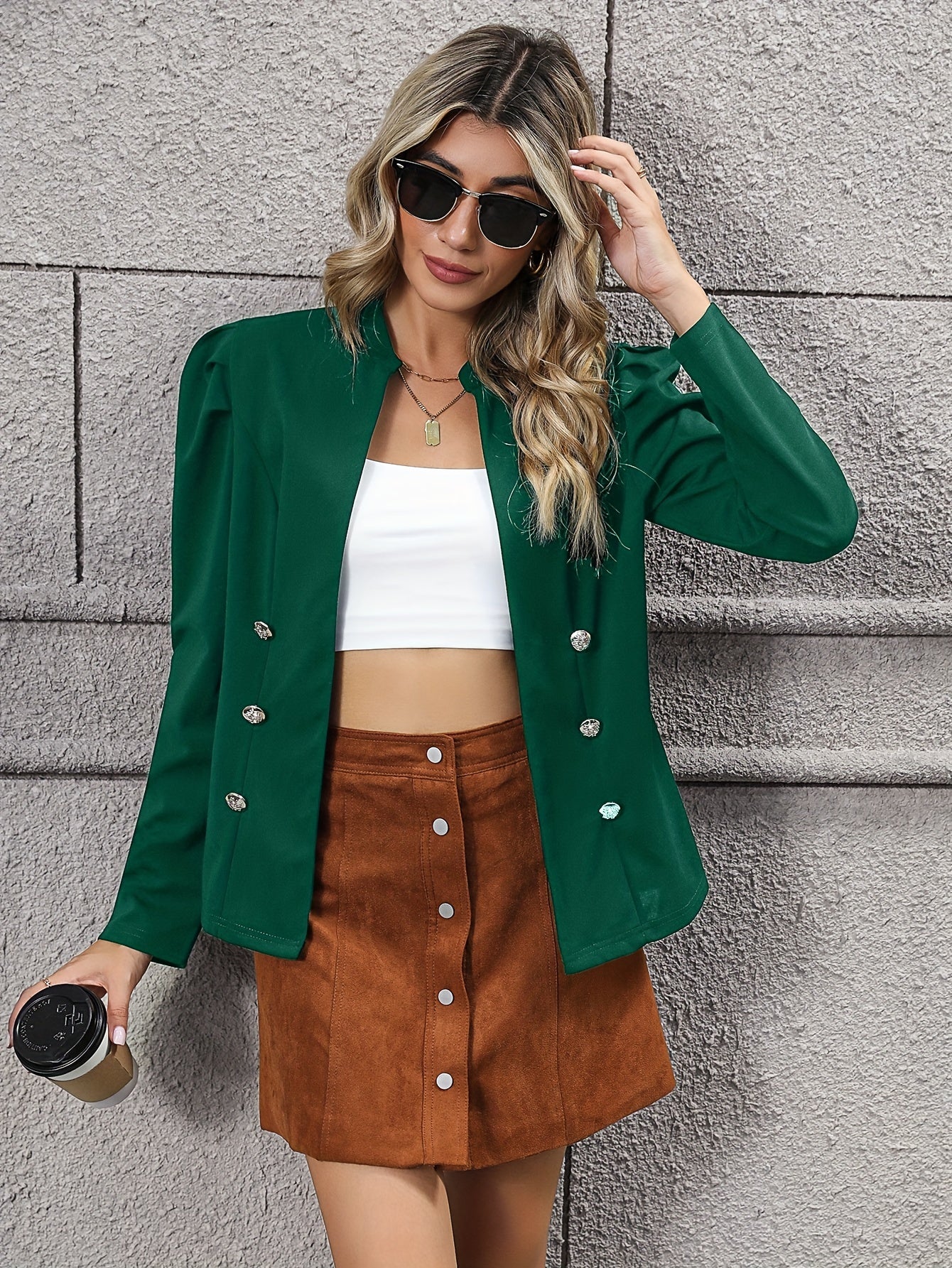 Ruched Solid Blazer Casual Open Front Long Sleeve Outerwear
