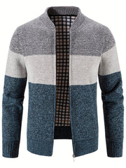 Men's Casual Fleece Jacket Warm Zip Up Knitted Cardigan