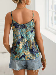 Tropical Print Cami Top Sexy Keyhole Spaghetti Strap Sleeveless Top