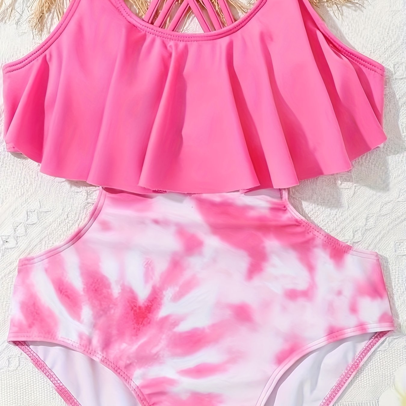 Girls Tie Dye Ruffle Trim Swimsuit Bathing Suit Summer Clothes Beach Gift
