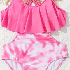 Girls Tie Dye Ruffle Trim Swimsuit Bathing Suit Summer Clothes Beach Gift
