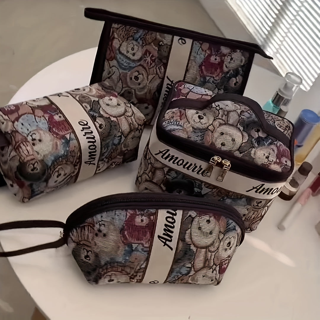 Adorable Bear Zipper Bag Large Capacity Toiletry Wash Travel Makeup Handle