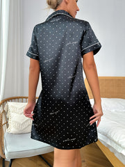 Polka Dot Satin NightDress Short Sleeve Pajama Dress Women's Sleepwear