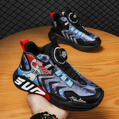 Boy's Block Basketball Shoes Rotating Buckle Breathable Non Slip Sneakers
