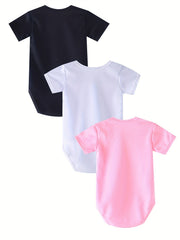 3pcs Baby Girls Letter Graphic Print Short Sleeve Onesie Set