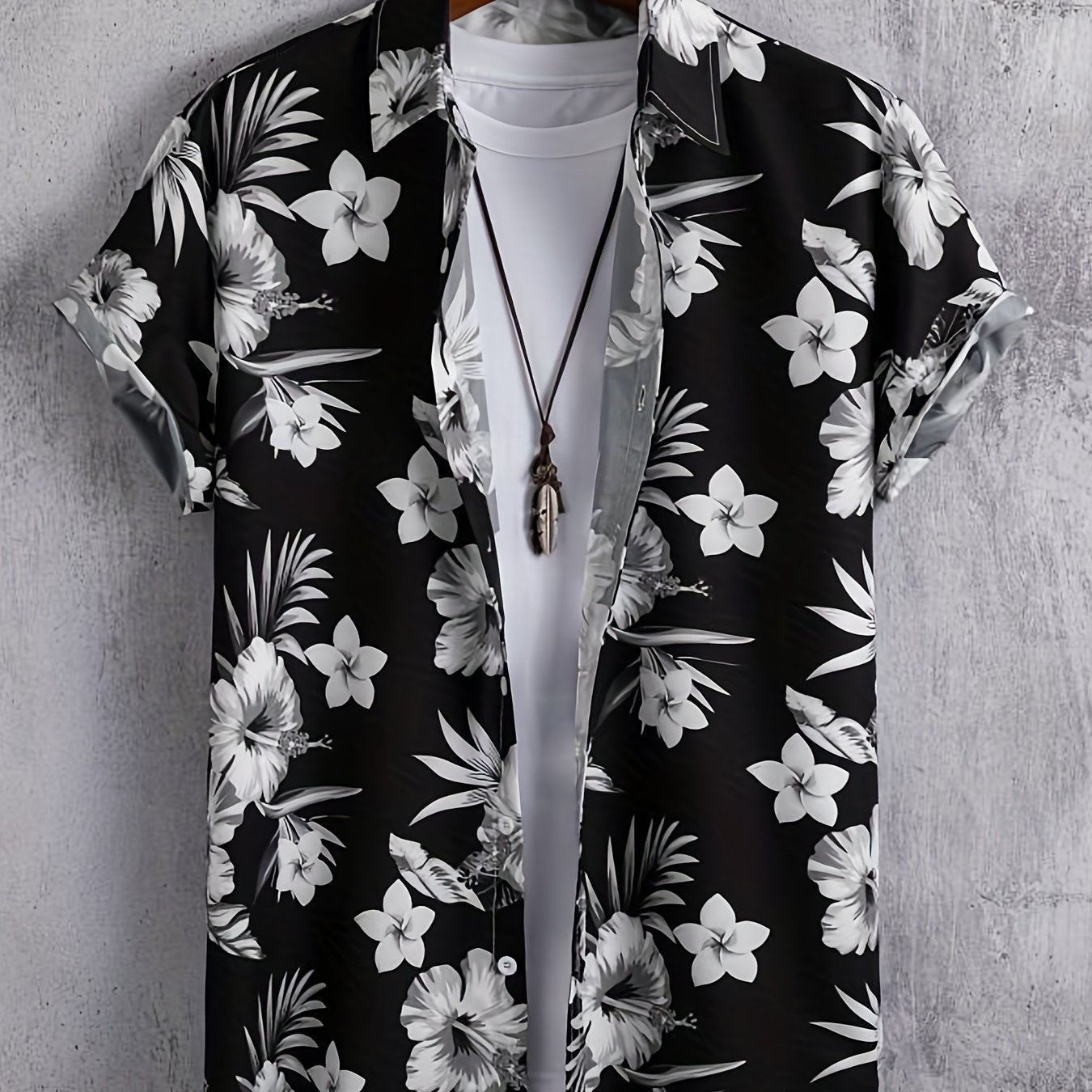 Hawaiian Style Flower Pattern Men's Short Sleeve Shirt