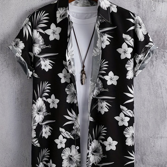Hawaiian Style Flower Pattern Men's Short Sleeve Shirt