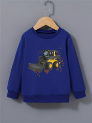 Excavator Mud Road Print Boys Sweatshirt Long Sleeve Crew Neck Tops