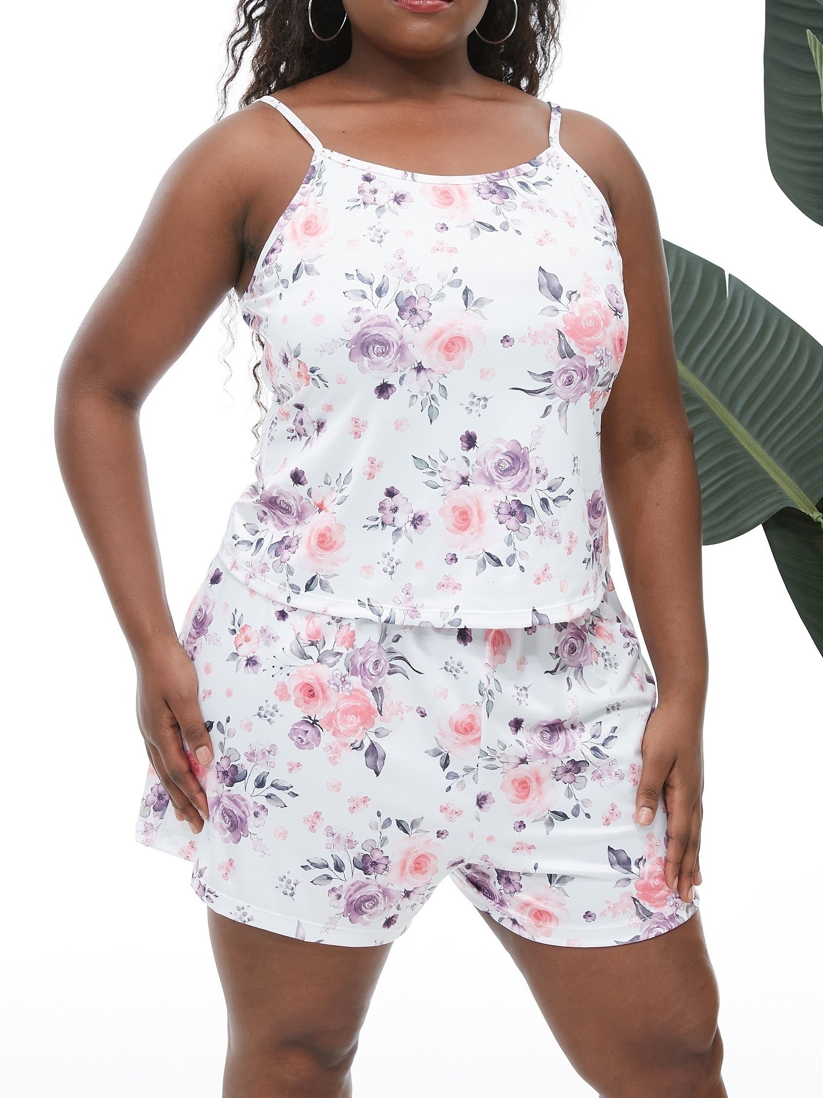 Rose Print Cami Top & Shorts Pajama Set