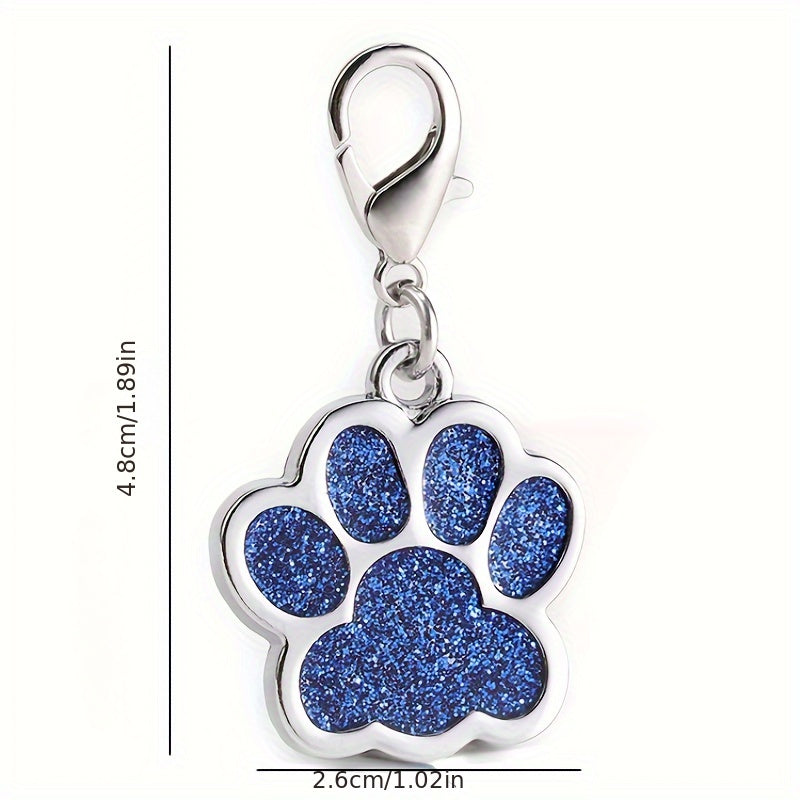 2pcs Glitter Engraved Dog Tag Keychain Footprint Paw Print Pet Tag Zinc Alloy