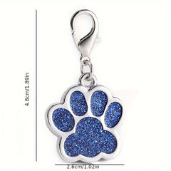 2pcs Glitter Engraved Dog Tag Keychain Footprint Paw Print Pet Tag Zinc Alloy
