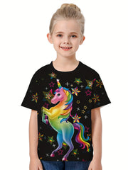 3D Unicorn Graphic T-shirt Girls Short Sleeve Tee Summer Casual Gift