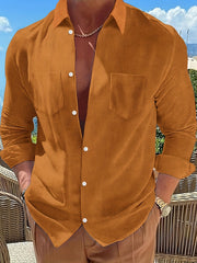 Men's Casual Shirt Turn Down Collar Long Sleeves Solid Regular Fit