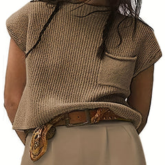 Solid Cap Sleeve Round Neck Crop Knit Top