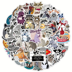 50 Cartoon Raccoon Stickers - Reusable Animal Decals
