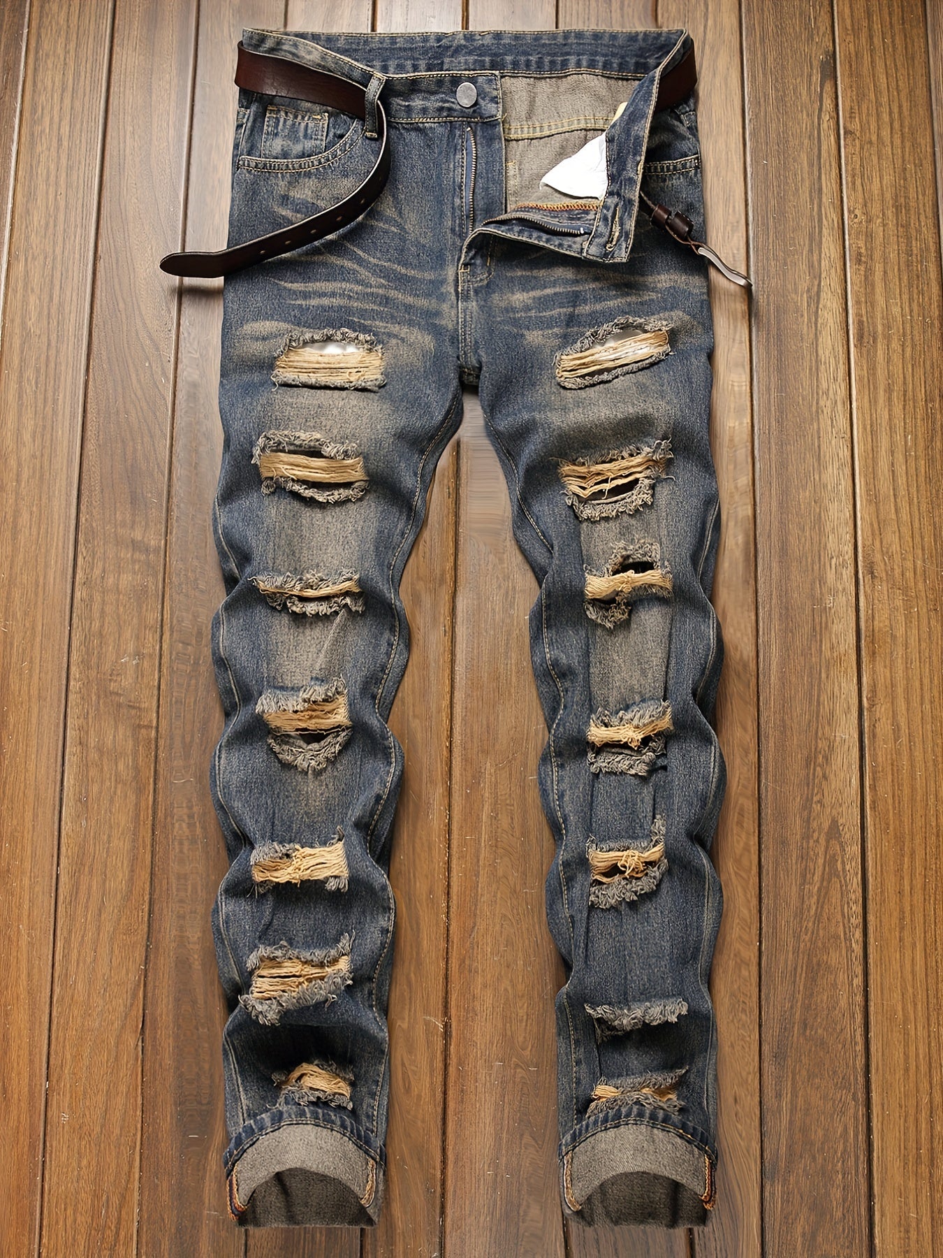 Slim Fit Ripped Jeans Mens Distressed Denim Pants