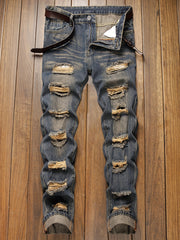 Slim Fit Ripped Jeans Mens Distressed Denim Pants