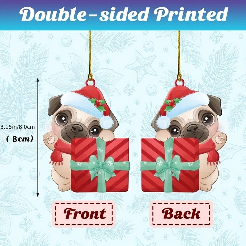 Adorable Pug Charm Phone Keychain Holiday Decor Christmas Trees
