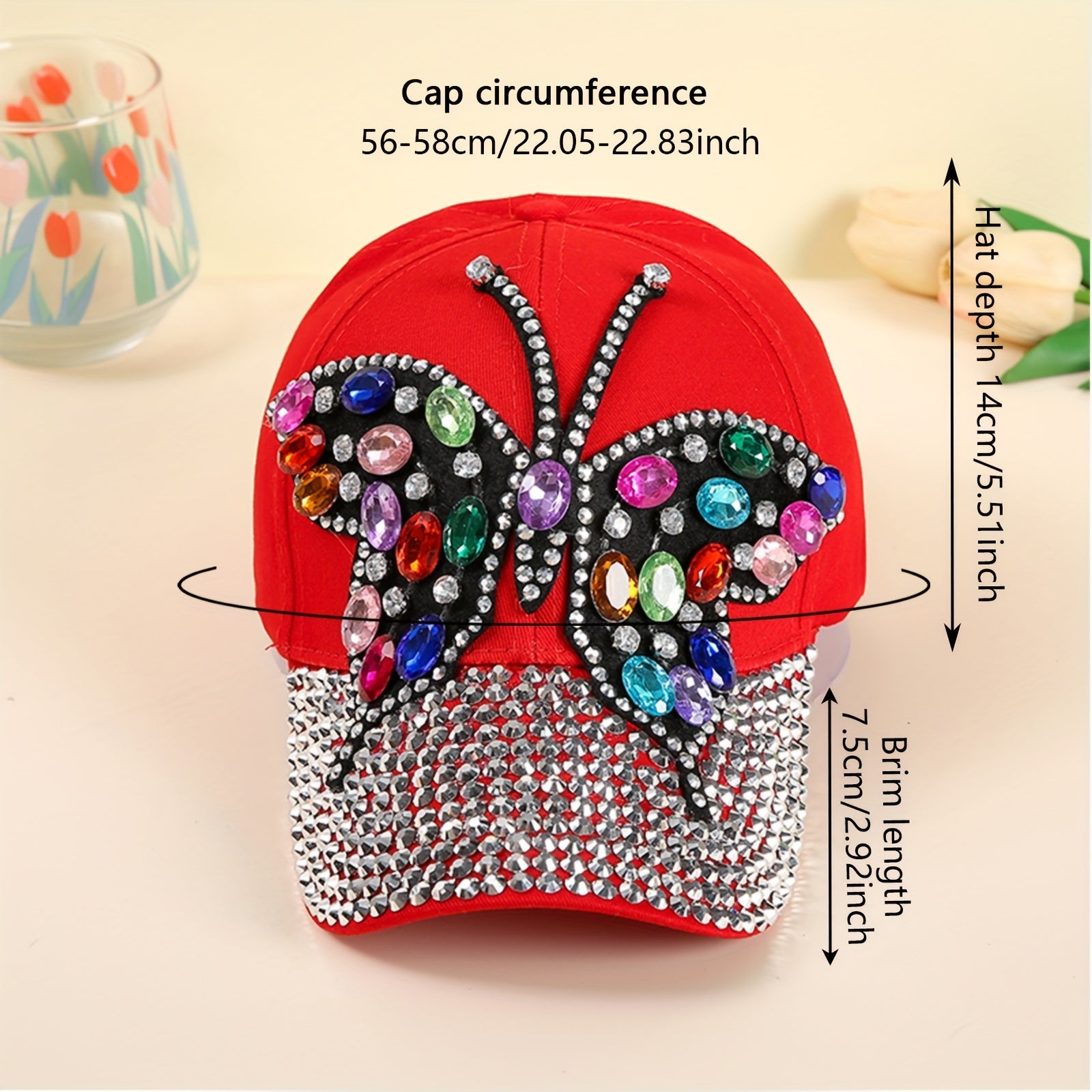 Rhinestone Butterfly Patch Baseball Cap Y2K Dad Sports Sun Hats