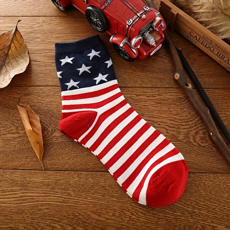 American Flag Striped Socks Men's Cotton Crew Socks