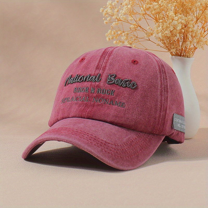 Rock Embroidery Washed Baseball Cap Distressed Sun Hat Adjustable Unisex Dad Hat