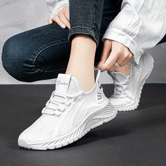 Women's Solid Knit Sneakers Lace Up Low Top Mesh Sports Shoes