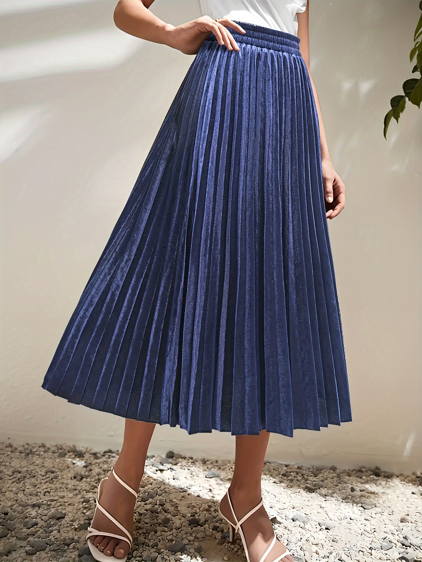 Velvet Pleated Maxi Skirt High Rise Stretch Plus Size